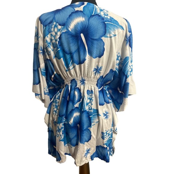 Thai Two Blue & White Floral Print Beach Coverup - Picture 4 of 11